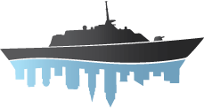 Illustration of the USS Cleveland reflected in water