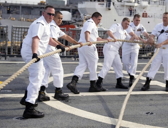 090506-N-7090S-221
NORFOLK, Va. (May 6, 2009) The Sailors attached to the littoral combat ship USS Freedom (LCS 1) handling lines to get the ship underway. (U.S. Navy photo by Mass Communication Specialist 2nd Class Jhi Scott/Released)